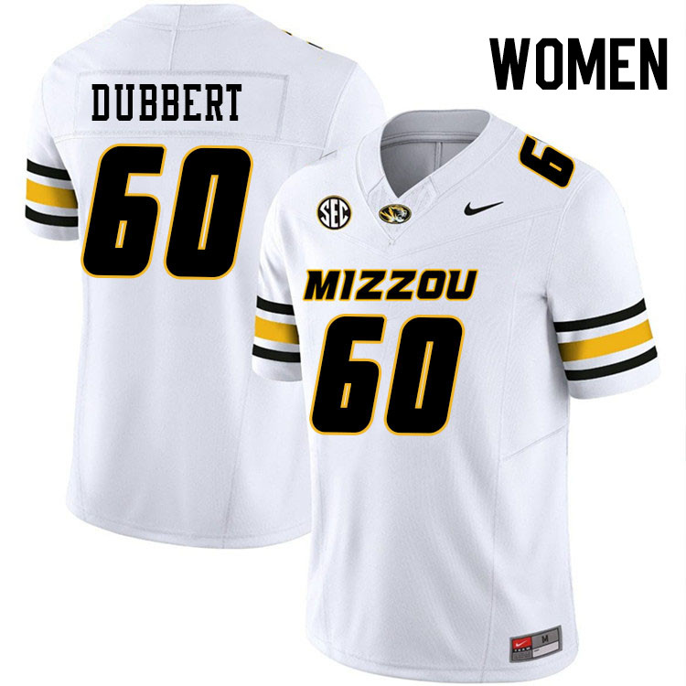 Women #60 Aidan Dubbert Missouri Tigers College Football Jerseys Stitched-White